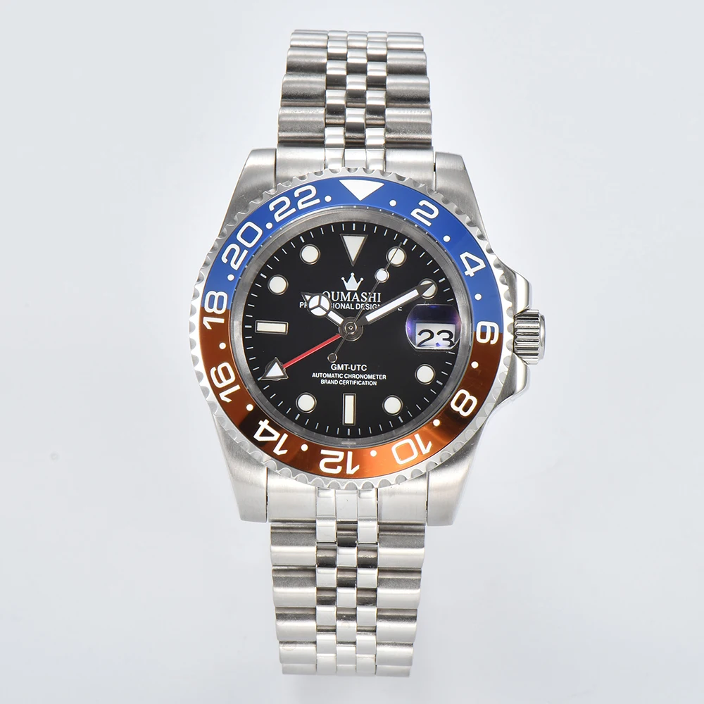 Customized logo 40mm Luxury NH34 GMT automatic movement Mechanical Automatic Watch Sapphire  Stainless Steel Waterproof W