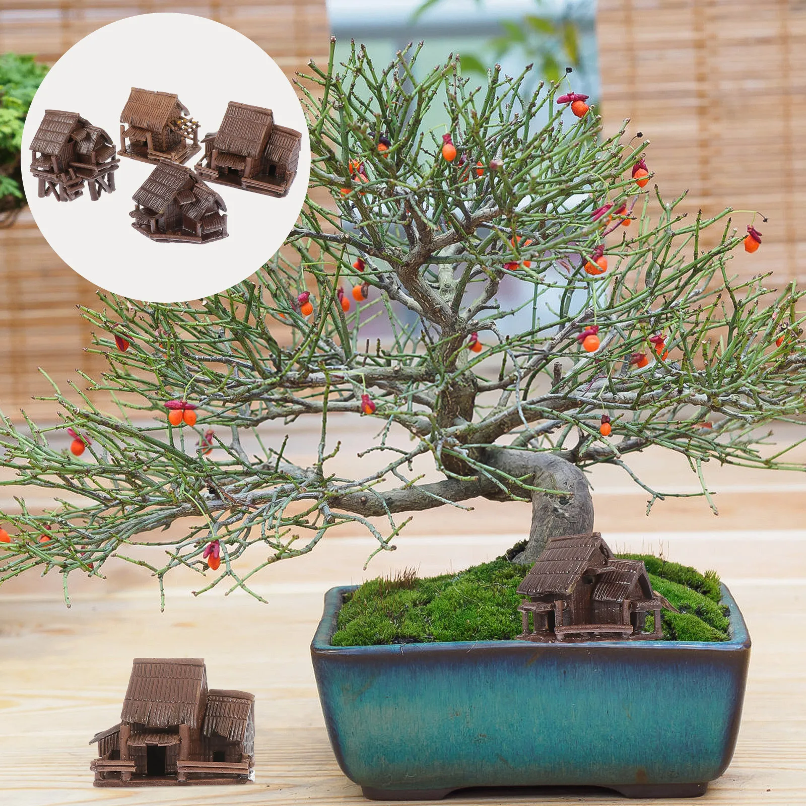 

4Pcs Mini Small House Vintage Landscape Ornament Unique Micro Chinese Cottage Decor Succulents Pot Gardening Decoration