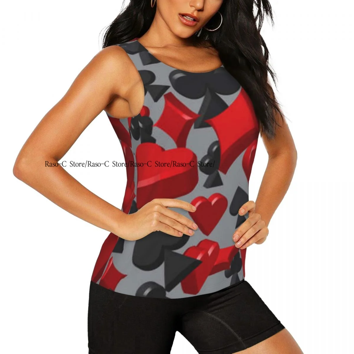 Women Casual Sport Yoga Vest Card Symbols Quick Dry Running T-shirt Training Workout Gym Sleeveles