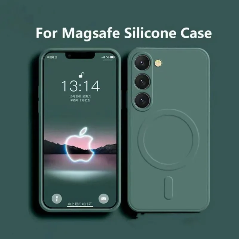 For Magsafe Magnetic Wireless Charge Case For Samsung Galaxy A55 S24 S25 Ultra S23 FE S22 S21 Plus A15 A35 Liquid Silicone Cover