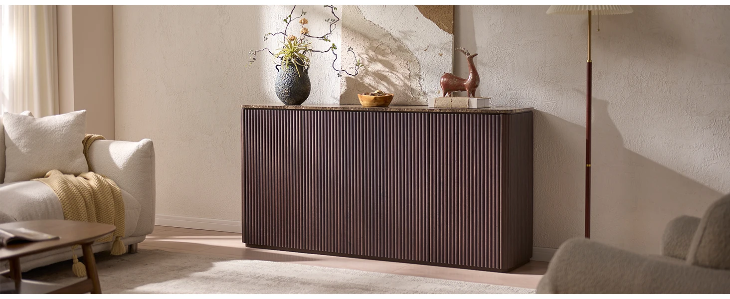 wooden fluted buffet cabinets brown marble top coffee bar cabinet faux marble modern credenzas