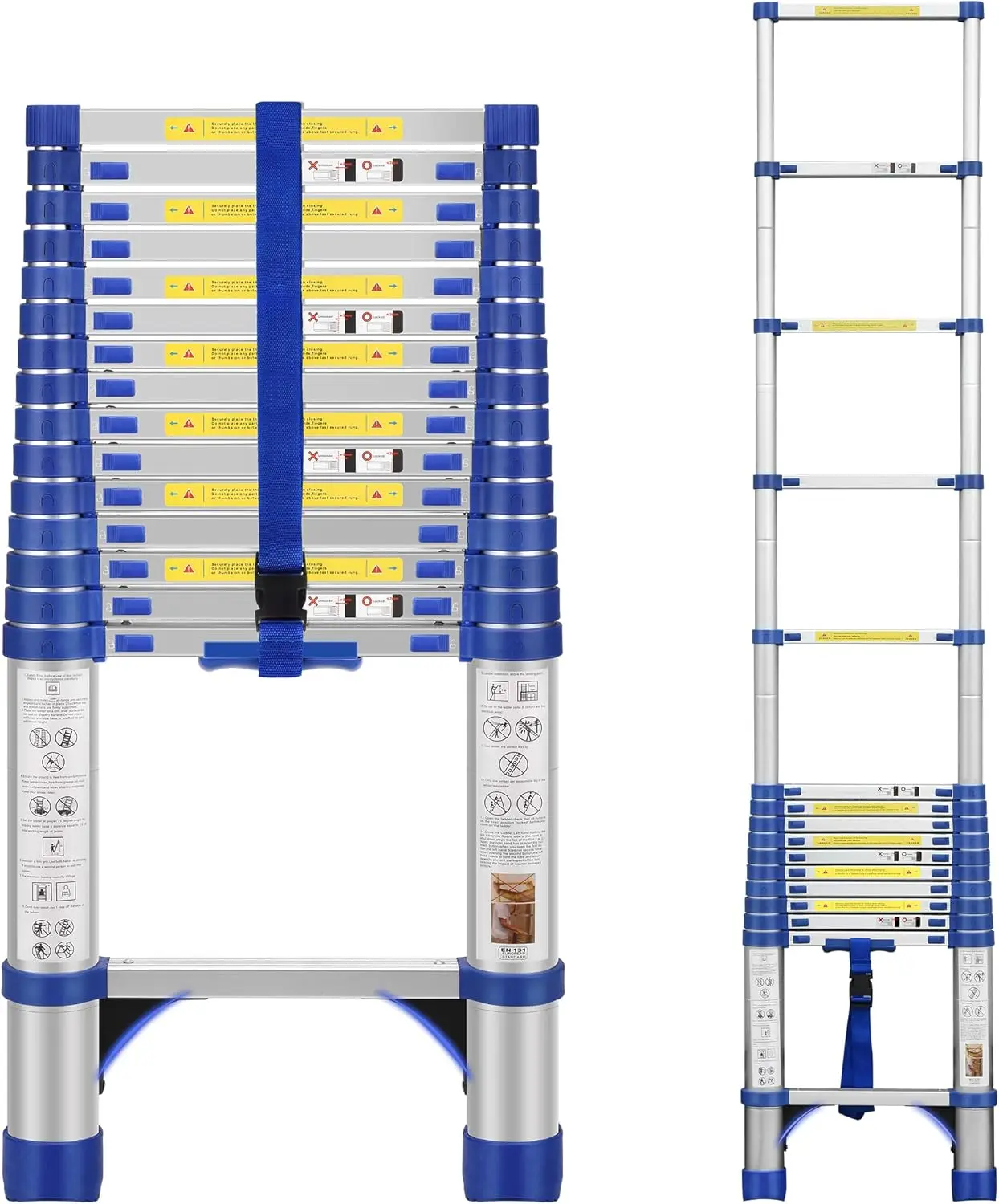 Escalera telescópica de 15,5 pies, escalera de extensión de aluminio con pies antideslizantes, escalera retráctil portátil