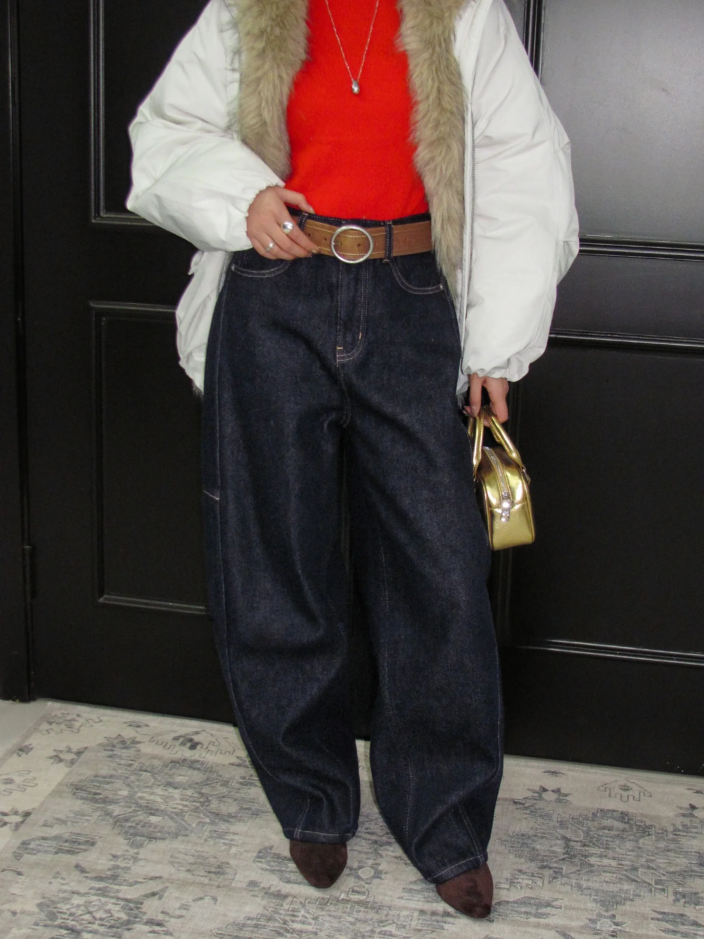 

Джинсы с высокой талией, на флисовой подкладке, с геометрическим узором, широкие, расклешенные, с эффектом похудения, повседневные, удобные, из денима с добавлением хлопка