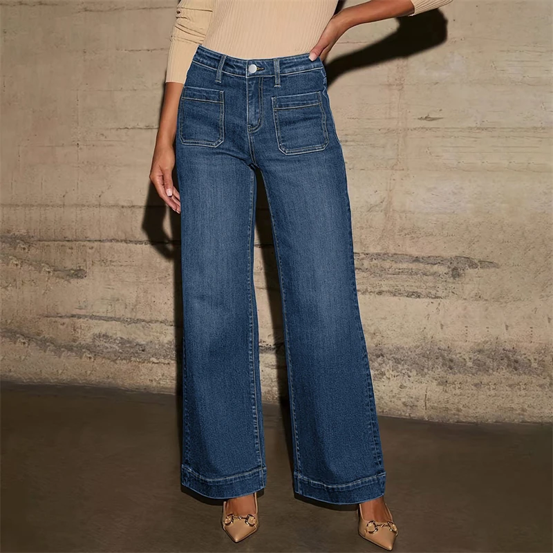 

Женские джинсы с высокой талией, весна-осень 2026, тонкие широкие брюки, прямые брюки в стиле ретро, темпераментные джинсовые брюки для поездок на работу