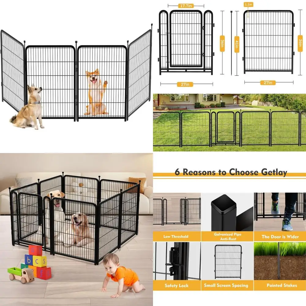 

Уличное ограждение для собак на дворы, высота 36 дюймов, 4 панели, длина 8,9 фута, защита от цилиндров, без дверей, односторонние пластины