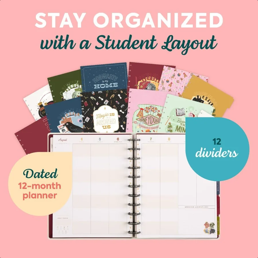 Happy Planner  DiscBound 12Month July 2025June 2026 Planner Big Size Student Layout Back to Hogwarts