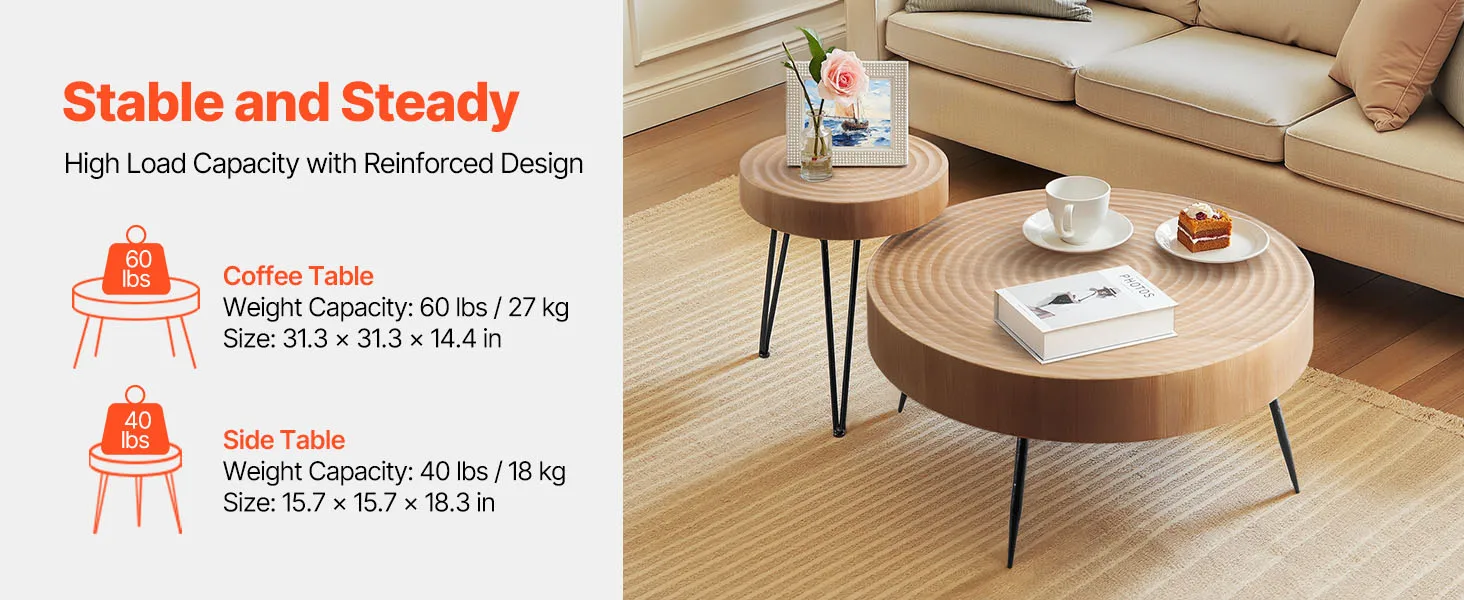 SucceBuy Coffee Tables Sets Living Room Table with End Side Table Coffee and End Tables Sets with Metal Legs for Living Room