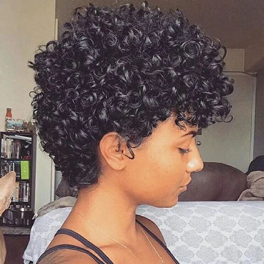 Peruki z ludzkich włosów pixie cut dla czarnoskórych kobiet, kręcone peruki z ludzkich włosów, peruki z ludzkich włosów wykonane w całości maszynowo, tanie peruki z ludzkich włosów.