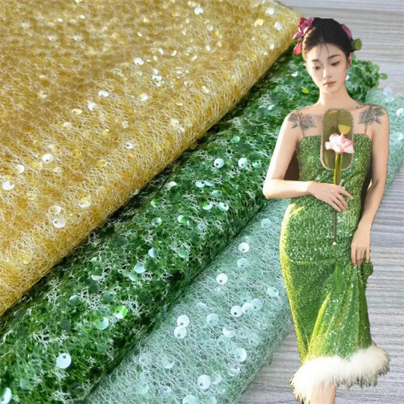 

Sequin Embroidery Mesh Fabric for DIY Sewing Shirt Long Skirt Evening Dress Clothing Fashion Designer Fabrics Material Cloth