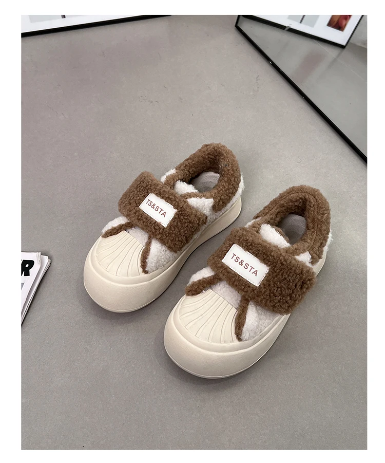 Winter Women Breathable Warm Sneakers White Wool Shoes Thick Heel Shell Sneakers Casual Running Platform Y2K Lolita Shell Shoes