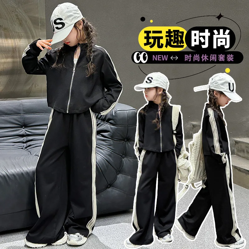 

Spring Fall Teen Girl Sport Clothes Set Short Zipper Jacket+Sweat Pants 2pcs Junior Kids Tracksuit Child Outfits 4-14 Sportswear