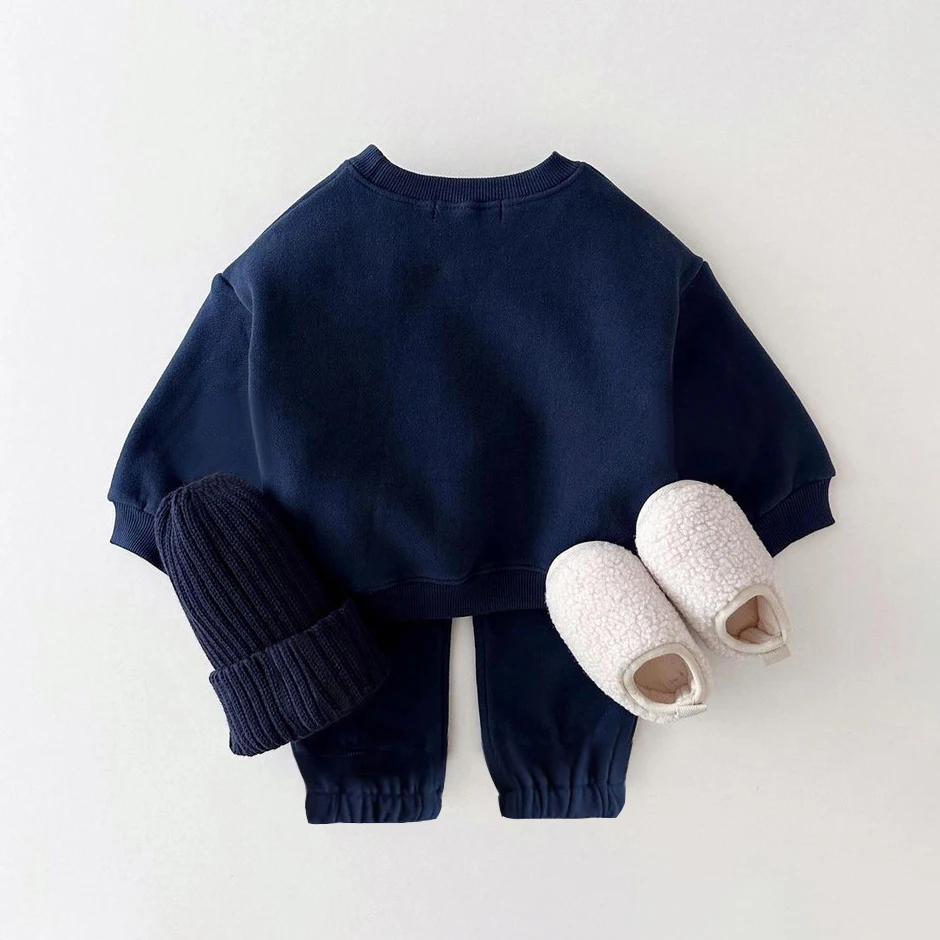 Ensemble de Vêtements d'Hiver pour Bébé Garçon et Fille de 0 à 4 Ans, Pull-over Chaud avec Doublure Souriante, Sweat-Shirt et Pantalon, 2 Pièces