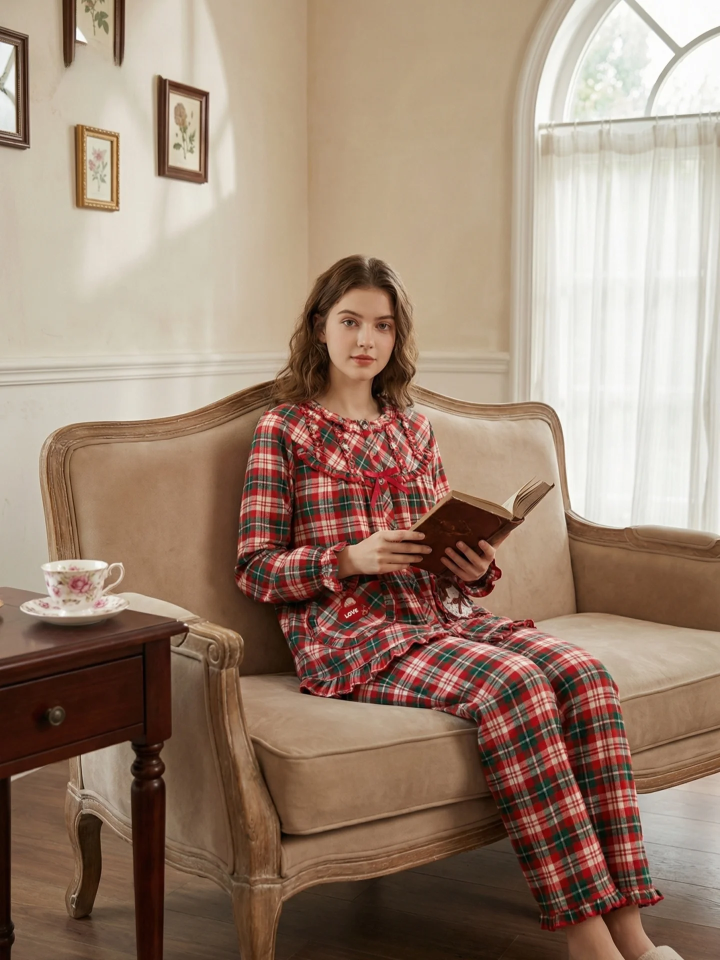pyjama-d'hiver-keshuna-en-pur-coton-style-femme-manches-longues-pantalon-long-rouge-confortable-et-doux-vetements-d'interieur-epaissis