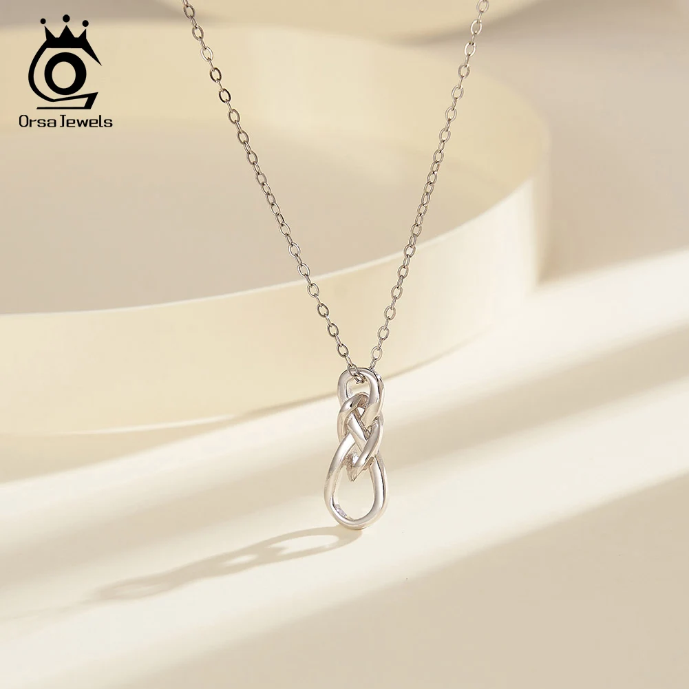 ORSA JEWELS Exquisite 925 Sterling Silver Infinity Symbol Knot Pendant Necklace for Women Geometry Chain Necklace Jewelry APN41