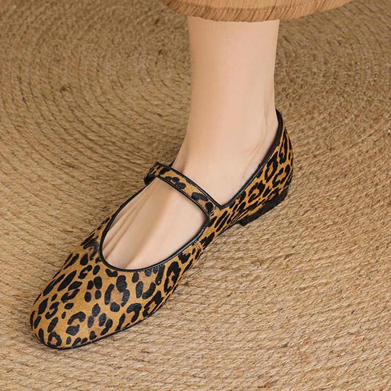 Yozcttaa Size 34-43 Real Leather Flats Shoes For Women Ballet Strap Shoes 2025 Spring Low Heels Casual Leopard Office Lady Dress