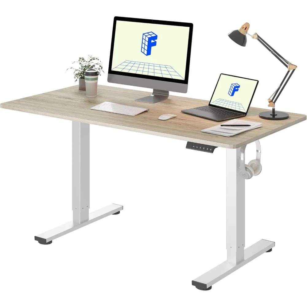 EN1 One-Piece Standing Desk, 48 x 24 Inches Electric Height Adjustable Desk for Home Office (White Frame + White Wood Grain Des