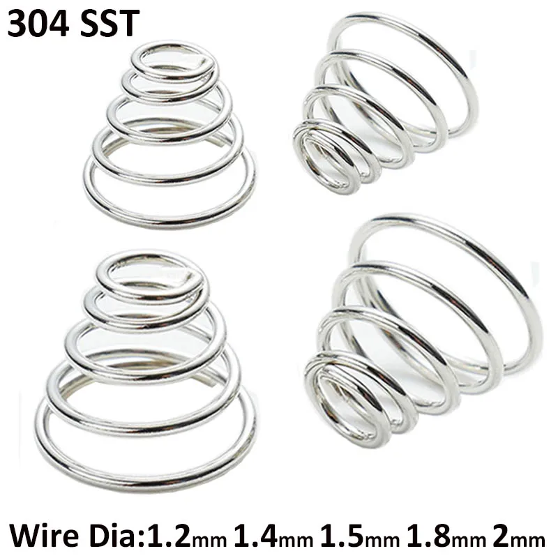 1/2/3/4/5Pcs 304 Stainless Steel Tower Spring Taper Wire Compression Springs Conical Cone Diameter1.2mm 1.4mm 1.5mm 1.8mm 2mm