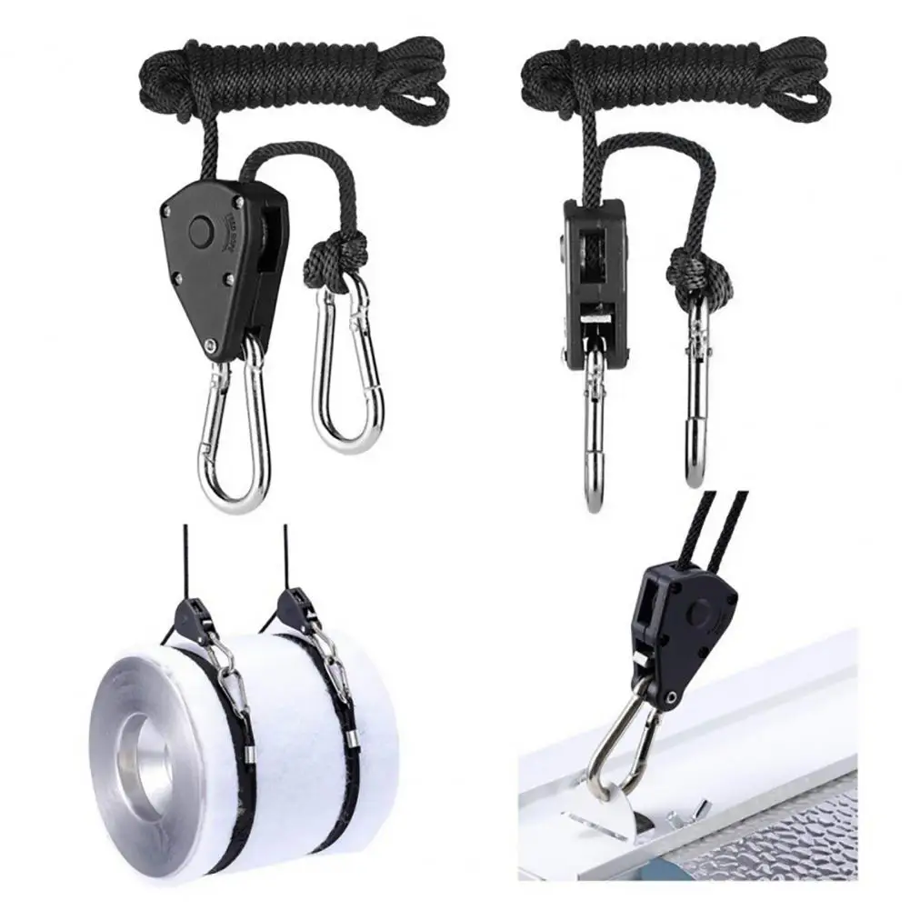 2Pcs Reinforced Metal Internal Gear Pulley Rope-Ratchet with Carabiners Locking Hanger Lifting Lanyard Camping Tent Lifting Rope