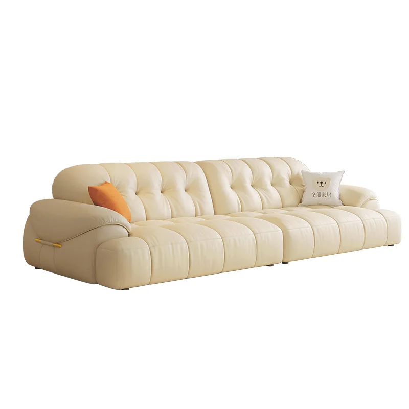 Simple modern marshmallow green leather cream style light luxury first-layer leather sofa