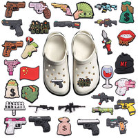 New Arrival 1Pcs PVC Gun Money Wine Pistol Flag Shoe Charms Cool Man Buckle Decorations Fit Holiday Gifts
