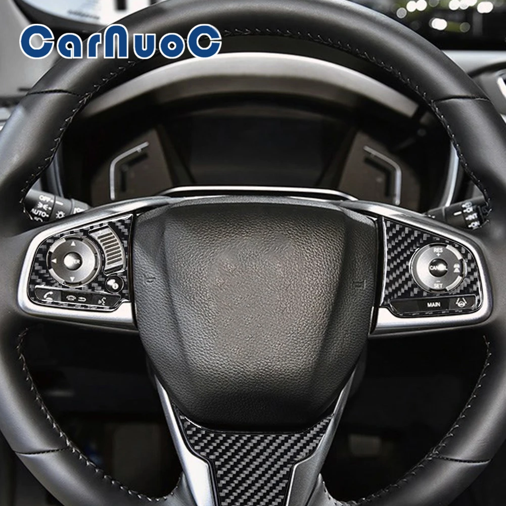 

Carbon Fiber Car Stickers Accessories For Honda CRV 2017 2018 2019 2020 2021 Steering Wheel Decorative Strips Interior Mouldings