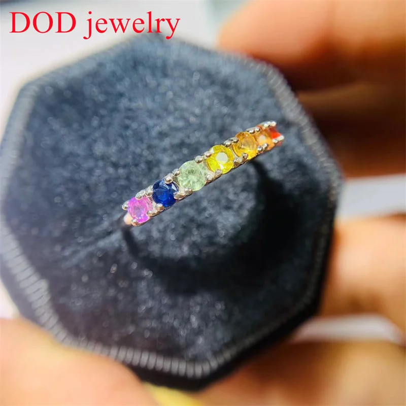 DOD colorful Sapphire Ring S925 Silver Sterling Jewellry for Women Wedding Bands Engagement Sapphire Anels 3x3mm 7pcs Gem stone