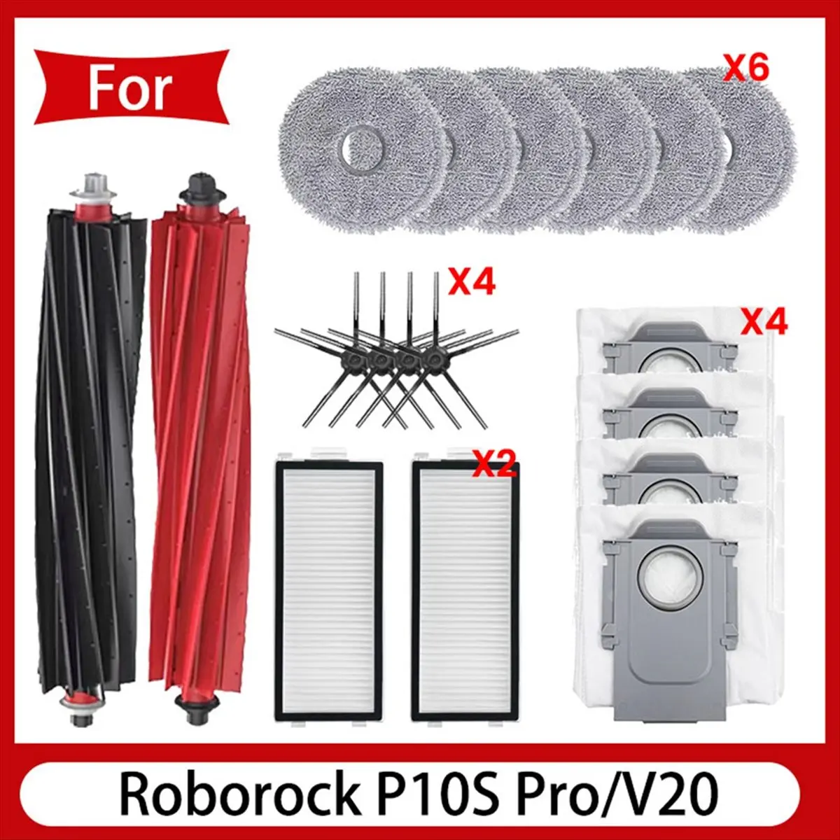 

CHFL Main Brush for Roborock Qrevo Master /V20/ P10S Pro Vacuum Cleaner Robot Roller Side Brush Dust Bags