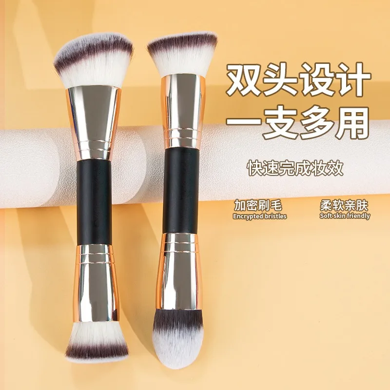 2 em 1 pincéis de maquiagem de cabeça dupla plana/ângulo fundação corretivo pincel de maquiagem para misturar pó líquido ferramentas cosméticas fofas
