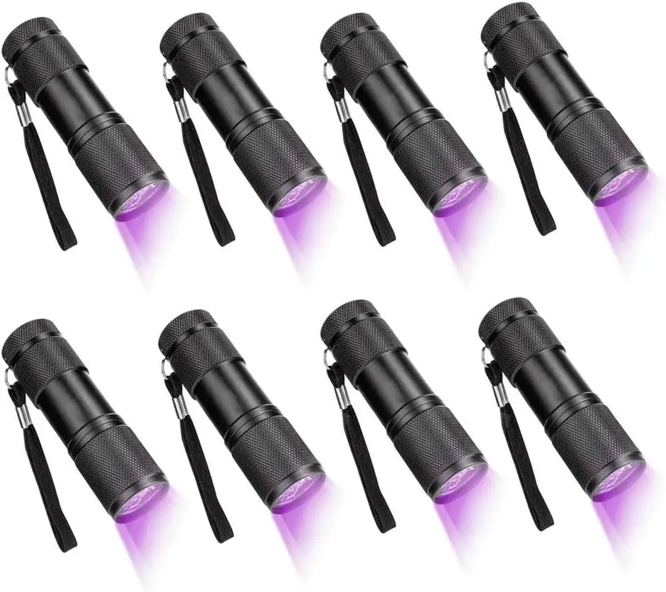 Torcia UV 395nm 9/12 LED, Luce Ultravioletta per Rilevamento Urina Animali Domestici, Scorpioni e Ispezione Gioielli - 1-8 Pezzi
