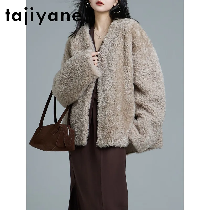 TAJIYANE High Quality France Lofran Racoon Fur Shearling Jackets Slim Real Fur Coat Woman V-neck Oversized Jackets of Woman Шуба