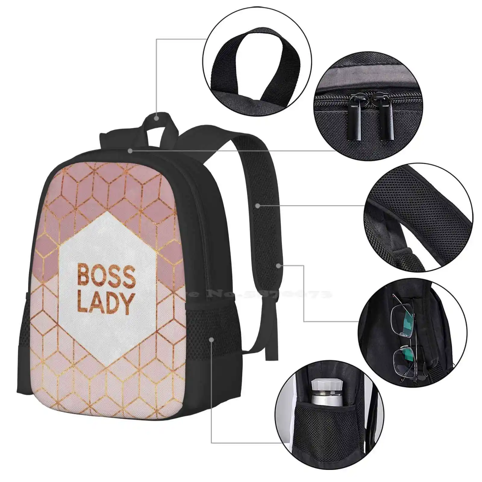 BodiLady-Sac à dos pour étudiant, sac de voyage pour ordinateur portable, bosslady girlboss, bodPink girly, texte féminin, GROVopography