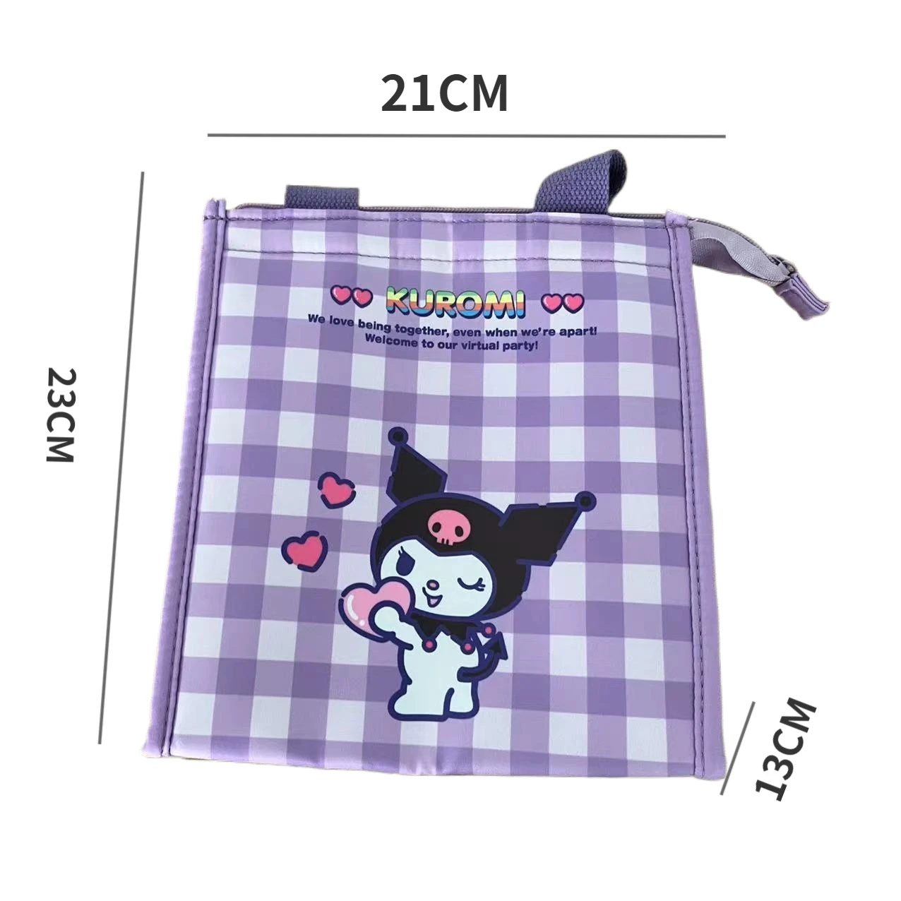 MINISO sanrio Hello Kitty Checkered Sweet Kuromi Bento Bag Student Insulation Lightweight High Quality Handbag