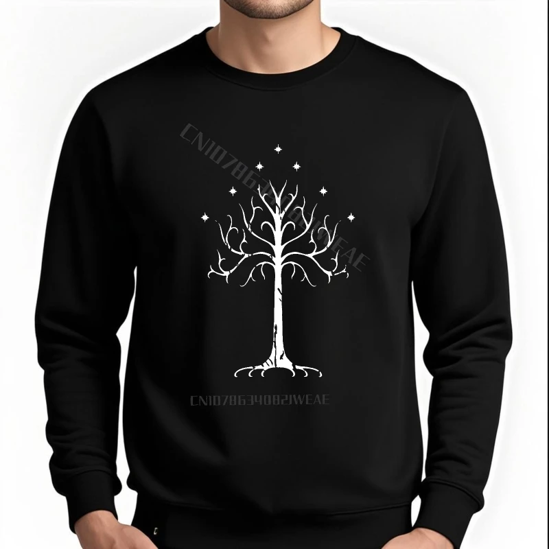 هوديس الرجال العلامة التجارية الأبيض شجرة جوندور تصميم حجم كبير هوديس الشارع ارتداء أنيق طويل الأكمام هودي القطن عارضة البلوز #1