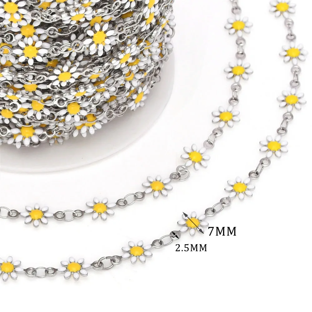 1/10 Meter Edelstahl-Emaille-Kette mit niedlichen Gänseblümchen, vergoldete Gliederkette für DIY-Armbänder, Halsketten und Schmuckzubehör für Frauen – Detail 10