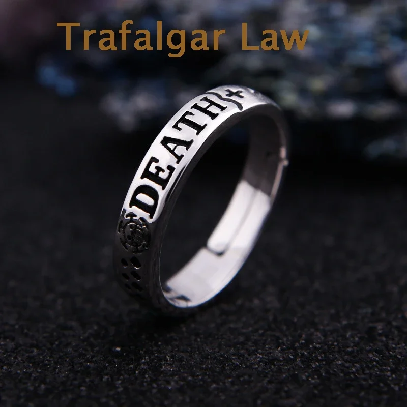 Anime One Piece Trafalgar Law Luffy Hat Portgas D Ace Adjustable 925 Sterling Silver Ring Men Jewelry Gifts Cosplay Accessory