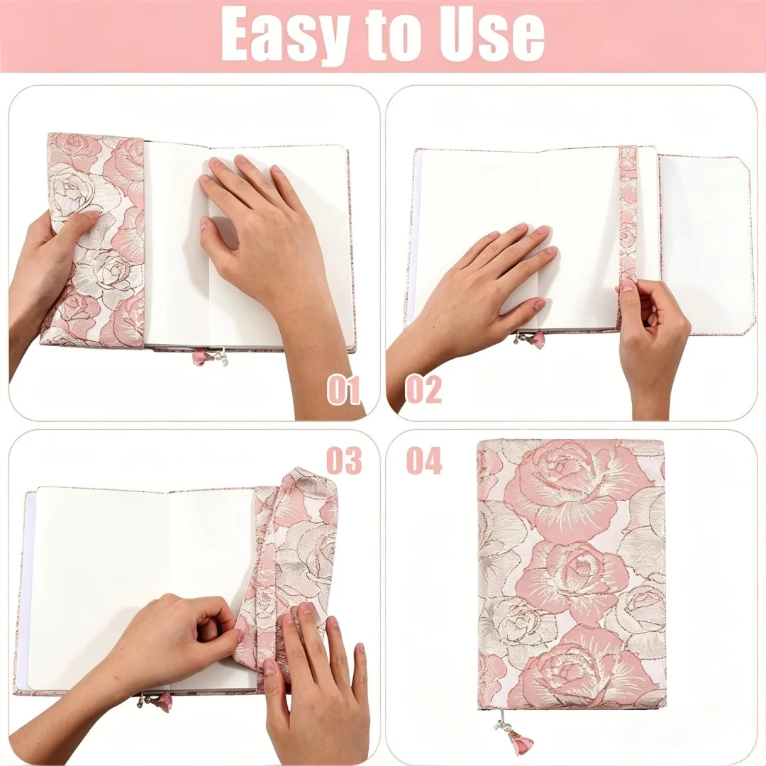 2-piece set, embroidered floral fabric book cover + A5 lined notebook, reusable fabric notebook cover, paired with lined kraft paper diary, vintage rose lace handmade book protector, A5 adjustable floral book cover, decorative diary cover, suitable as a gift for reading and writing, book cover, notebook cover, diary cover, book sleeve, fabric book bag, stationery gift