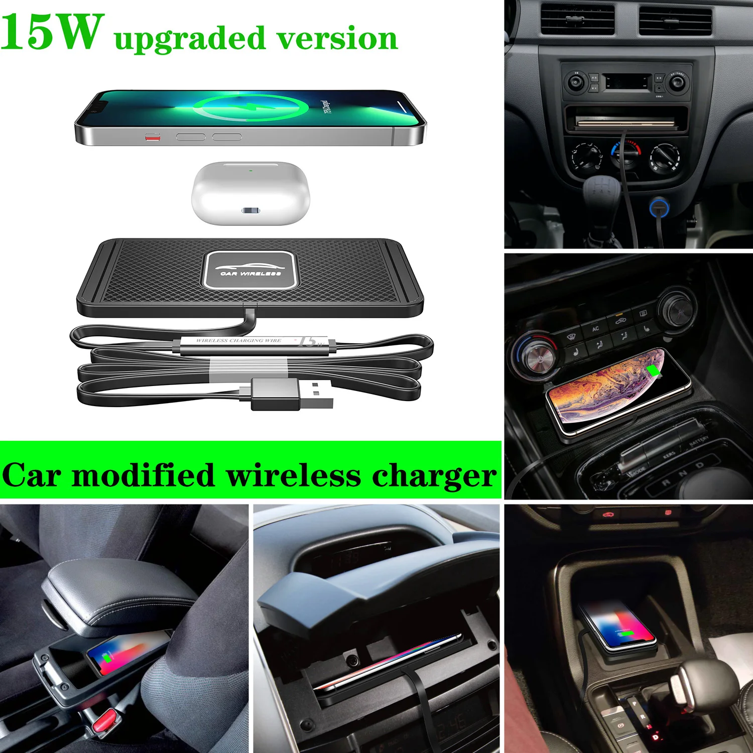 Car Wireless Charger Silicone Non Slip Pad for iPhone 15 14 13 12 Samsung 15W Car Wireless Phone Chargers Fast Charging Station