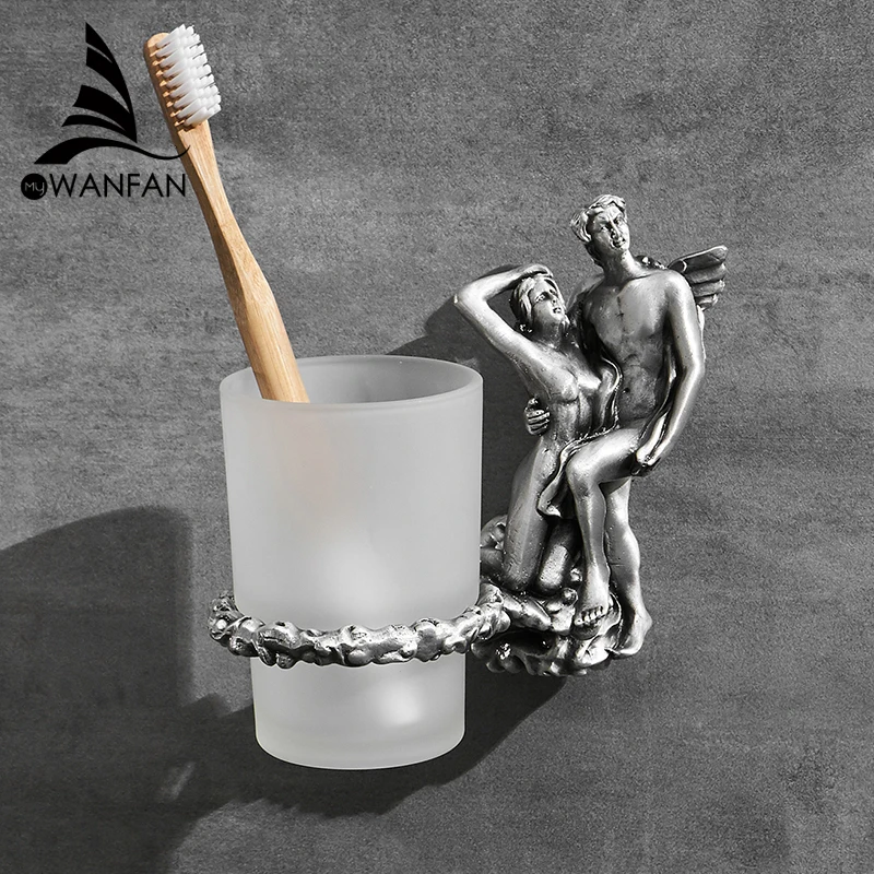 Romantic Wall-Mounted Toothbrush Holder with Frosted Glass Cup for Bathroom Brass Material-Water and Rust ProofMB-0814B