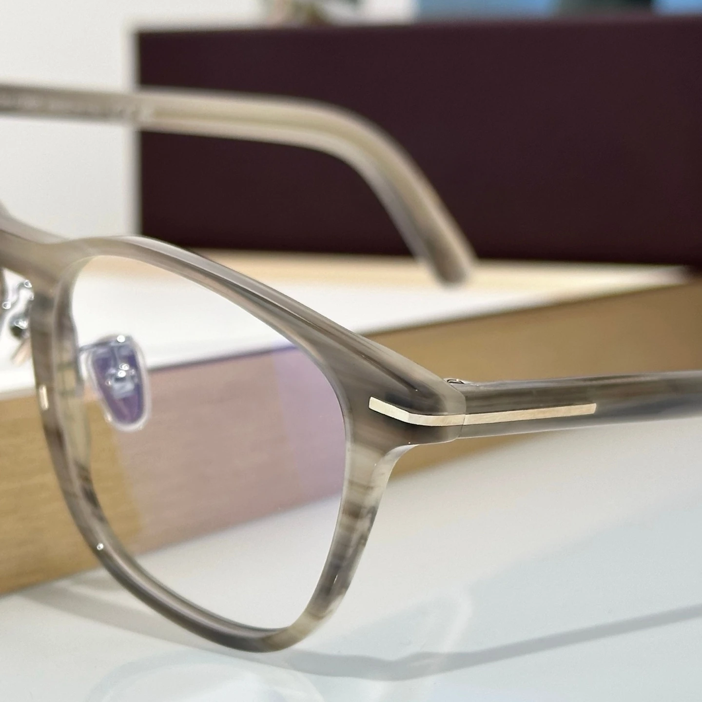 TF5918-D-B Eyeglasses Man Woman,Grey Brown Stripe Square Frame,Metal Nose Pads,Retro Business Eyewear Elevate Style