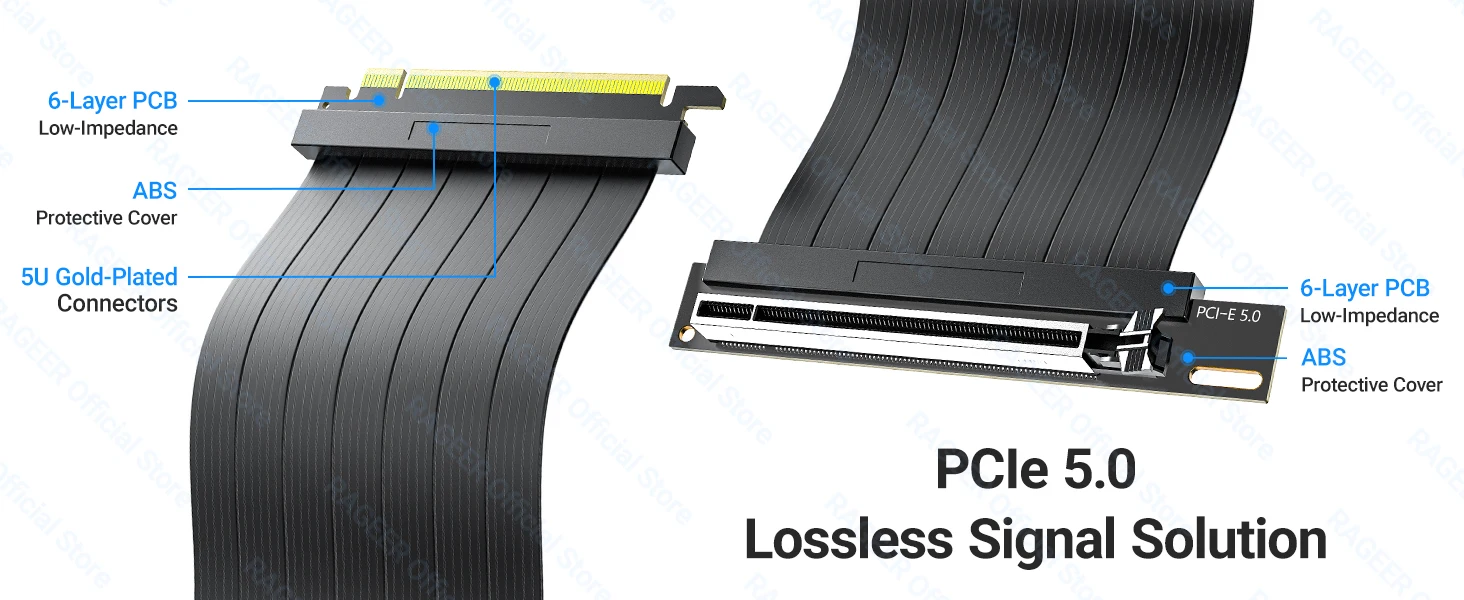 RAGEER PCIE 5.0 X16 Riser-Kabel, ultraflexibles Kabel 180-90 Grad, 128GB/s Grafikkarten-Verlängerungskabel für RTX 5090 15/20CM – Detail 4