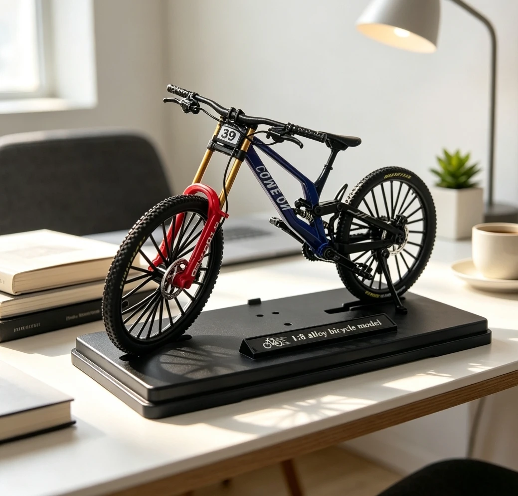 1:8 Scale Alloy Downhill Mountain Bike Model Diecast Full Suspension MTB Mini Bicycle Ornament Simulation Bike Collection Gift F