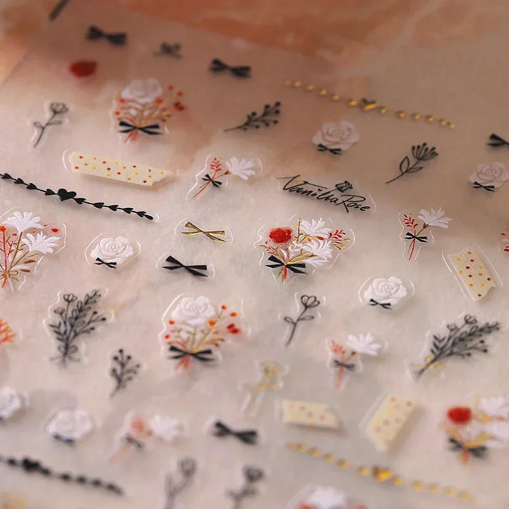 Cute Bunny Rabbit Spring Wildflower Bowknot Flower Lily Moth Orchid Garden Samoprzylepne naklejki do paznokci Szykowne naklejki do manicure