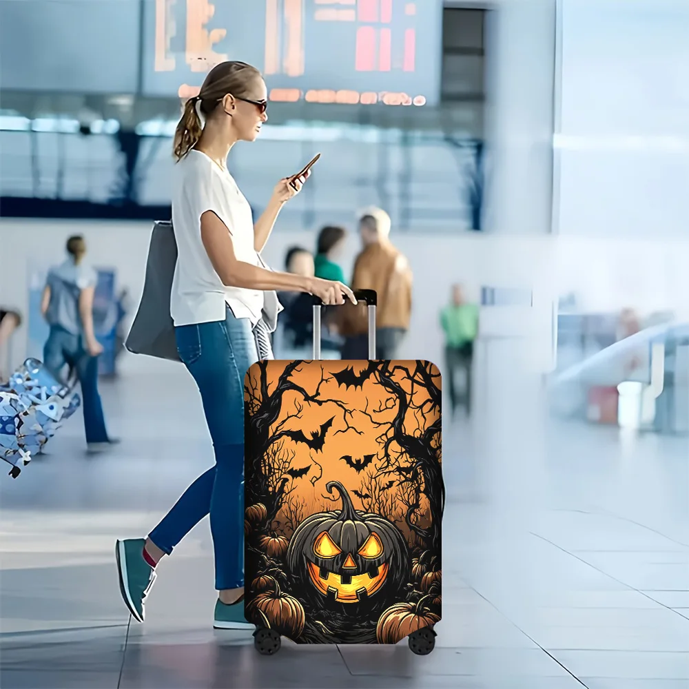 1PC Halloween Pumpkin Print Luggage Cover for luggage sizes 18-32 inches; dust and elastic travel accessories to effectively pro