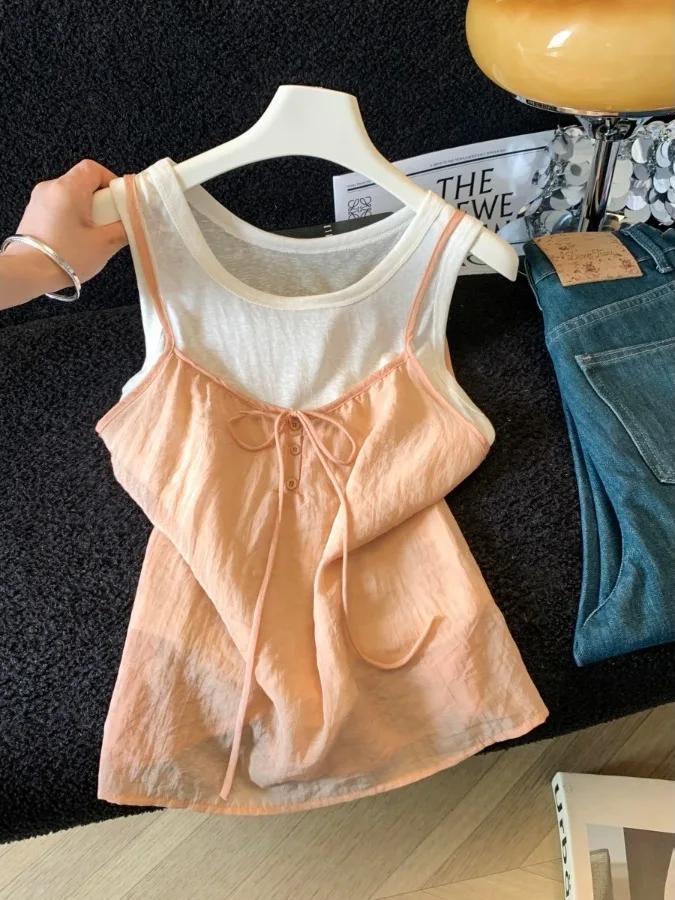 

Elegant Belted Vest Women's Summer Unique Beautiful Small Strapless Korean Loose Sleeveless Top Two-Piece Set Breathable Thin...