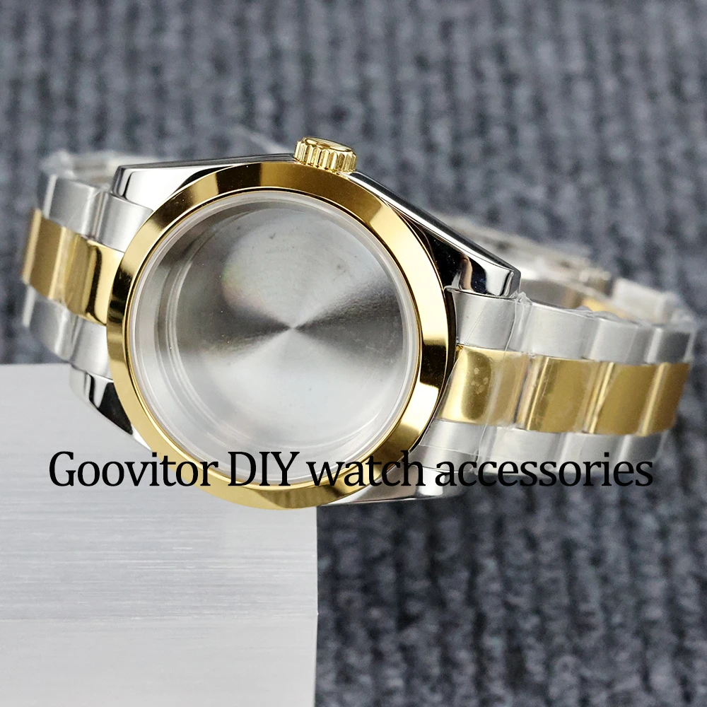 36MM/39MM NH35 Gold Silver Watch Case Sapphire glass Oyster strap Waterproof For Datejust NH35 NH36 Movement 28.5mm dial case