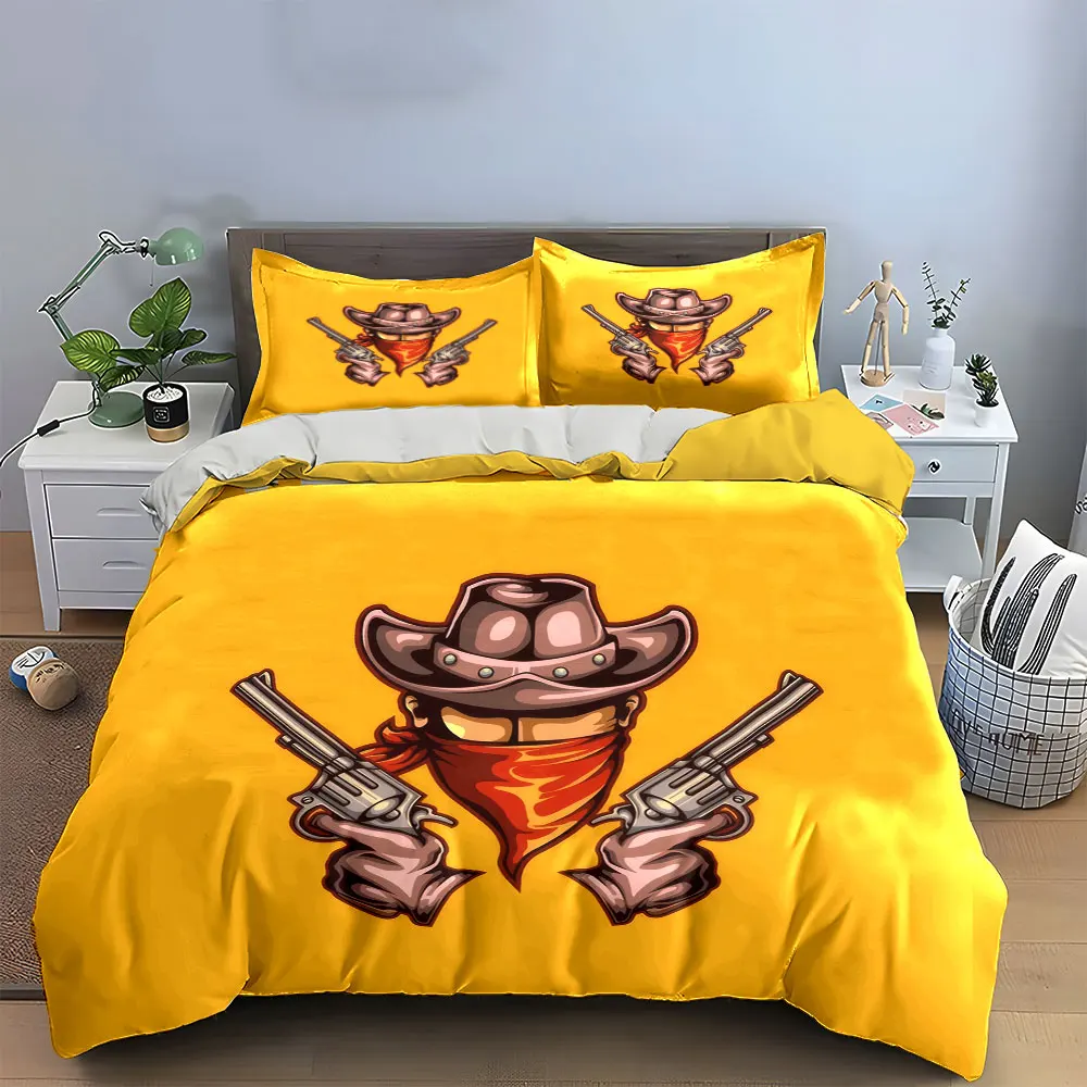 Cowboy Theme Decorative Set Bedding Set with 1 Duvet Cover 2 Pillowcases Single Double King Queen, Gift