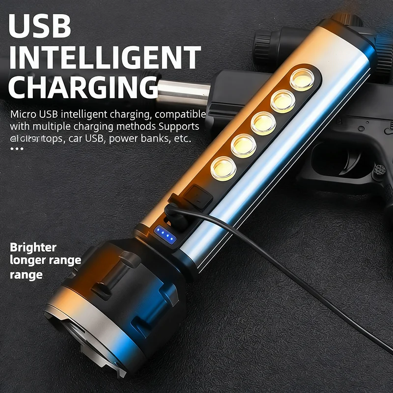 مصباح LED فائق القوة قابل لإعادة الشحن USB مقاوم للماء مع بطارية مدمجة COB خرزة مصباح فانوس فائق السطوع للتخييم