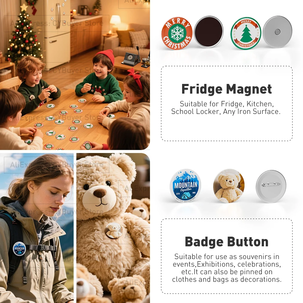 Pin Maker, Badge Punch Press, Button Maker Machine, Magnet Maker Machine, DIY, 1 Press Machine, 2.28in(58mm), Bottle Opener