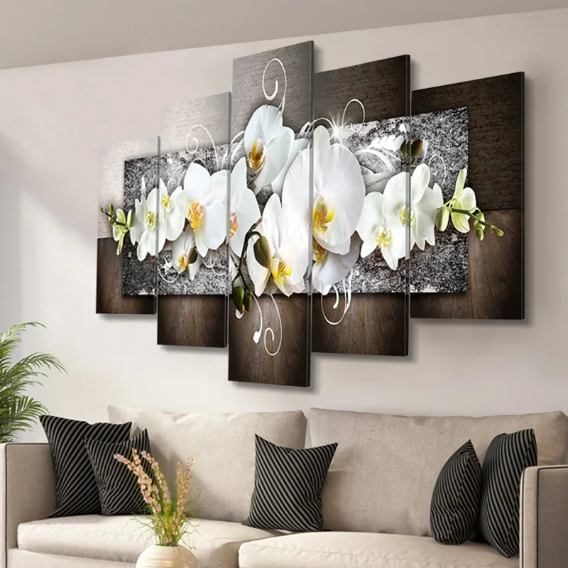 Abstract Orchid Flowers Posters 5Pcs Decorative Canvas Wall Art Pictures Decoration Living Room Accessories Home Decor Paintings