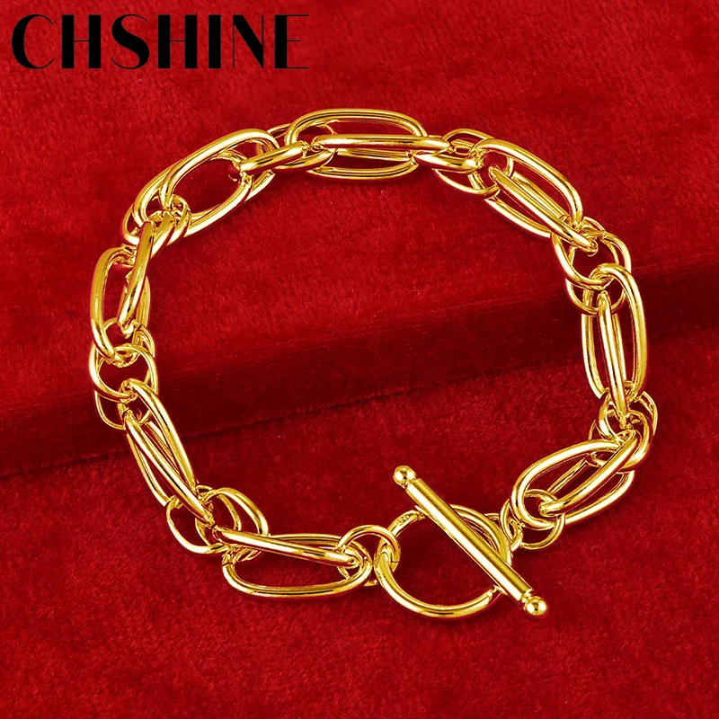 

CHSHINE 925 Sterling Silver 18K Gold Smooth Double Loop Chain Bracelet For Women Wedding Party Fashion Charm Jewelry